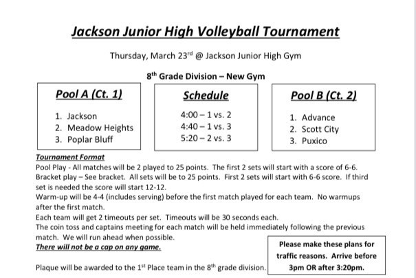 Jackson JH Volleyball Tournament info